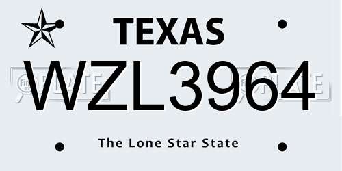 WZL3964 Texas License Plate