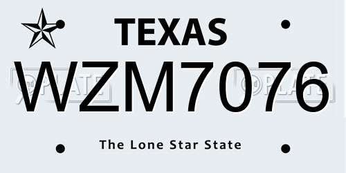 WZM7076 Texas License Plate