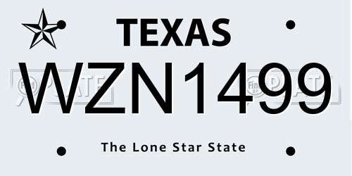 WZN1499 Texas License Plate