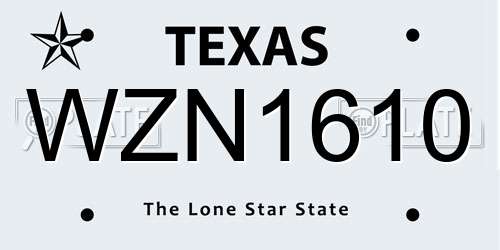 WZN1610 Texas License Plate
