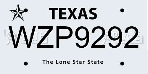 WZP9292 Texas License Plate