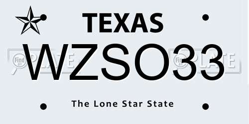 WZSO33 Texas License Plate