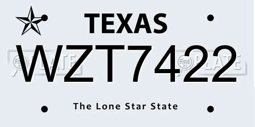 WZT7422 Texas License Plate