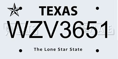 WZV3651 Texas License Plate