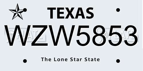 WZW5853 Texas License Plate