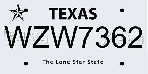 WZW7362 Texas License Plate