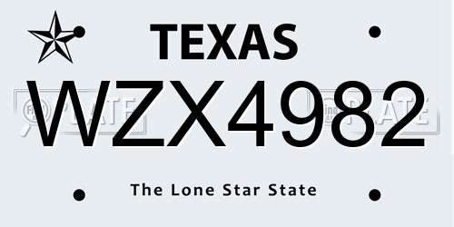 WZX4982 Texas License Plate
