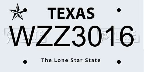 WZZ3016 Texas License Plate