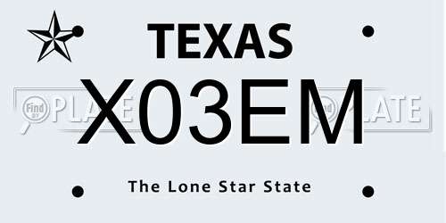 X03EM Texas License Plate