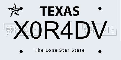 X0R4DV Texas License Plate