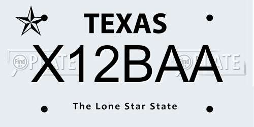 X12BAA Texas License Plate