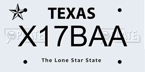 X17BAA Texas License Plate