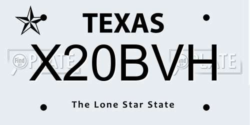 X20BVH Texas License Plate