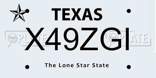 X49ZGI Texas License Plate