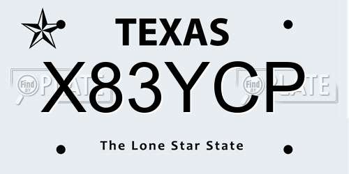 X83YCP Texas License Plate