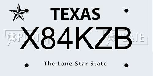 X84KZB Texas License Plate