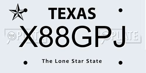 X88GPJ Texas License Plate