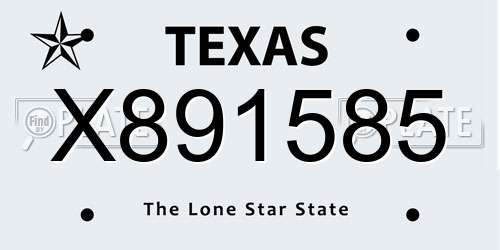 X891585 Texas License Plate