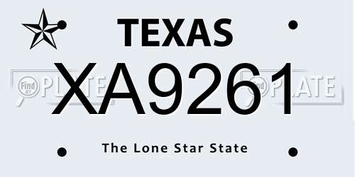 XA9261 Texas License Plate