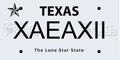 XAEAXII Texas License Plate