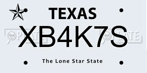 XB4K7S Texas License Plate