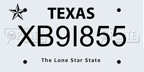 XB9I855 Texas License Plate
