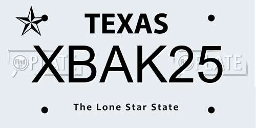 XBAK25 Texas License Plate