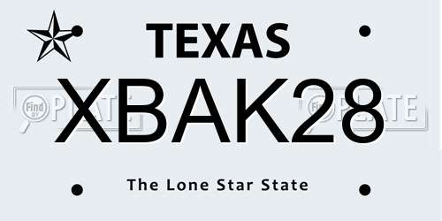 XBAK28 Texas License Plate