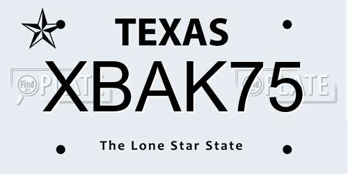 XBAK75 Texas License Plate
