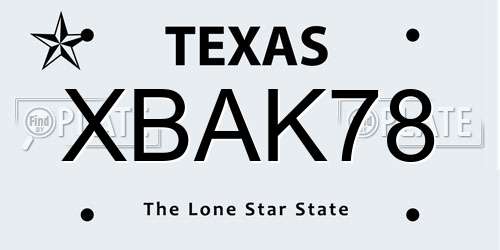 XBAK78 Texas License Plate