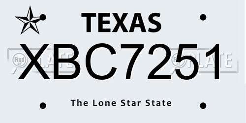 XBC7251 Texas License Plate