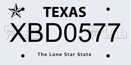 XBD0577 Texas License Plate