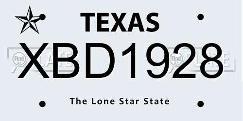 XBD1928 Texas License Plate