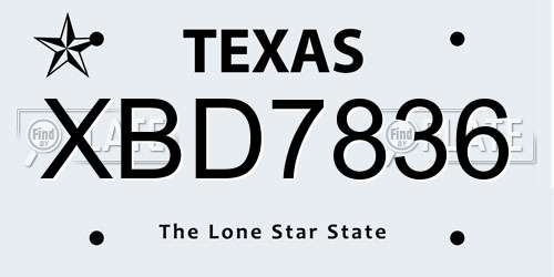 XBD7836 Texas License Plate