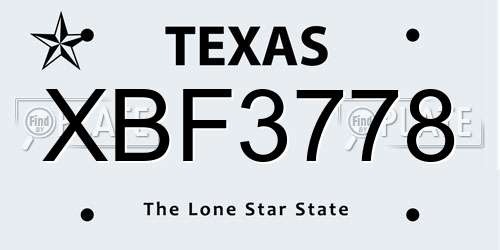 XBF3778 Texas License Plate