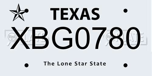 XBG0780 Texas License Plate