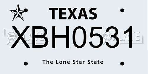 XBH0531 Texas License Plate