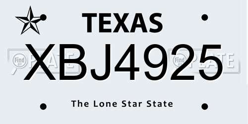 XBJ4925 Texas License Plate