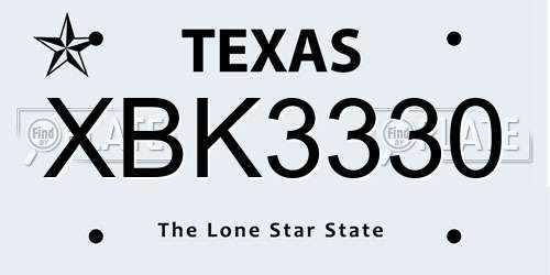 XBK3330 Texas License Plate