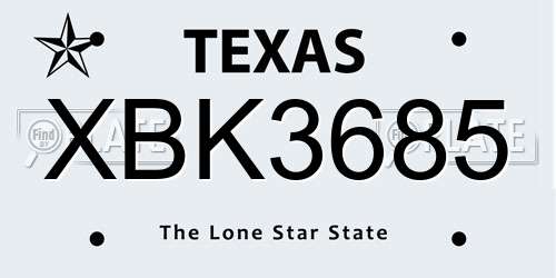 XBK3685 Texas License Plate