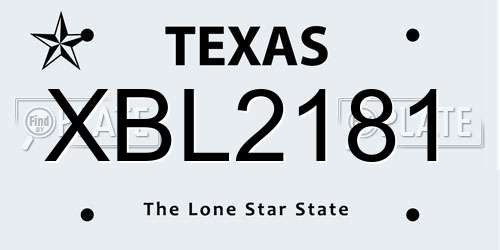 XBL2181 Texas License Plate