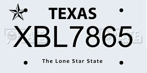 XBL7865 Texas License Plate