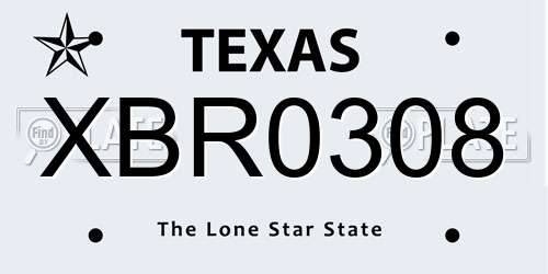 XBR0308 Texas License Plate