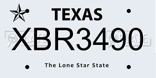 XBR3490 Texas License Plate