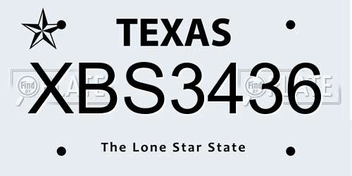 XBS3436 Texas License Plate
