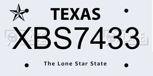 XBS7433 Texas License Plate