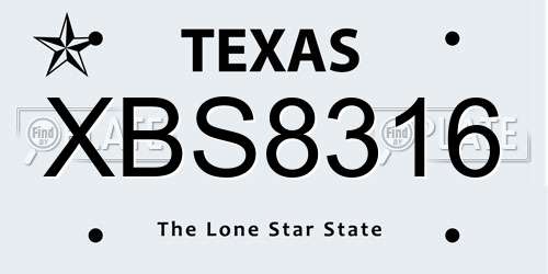 XBS8316 Texas License Plate