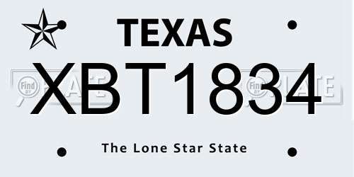XBT1834 Texas License Plate