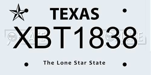 XBT1838 Texas License Plate
