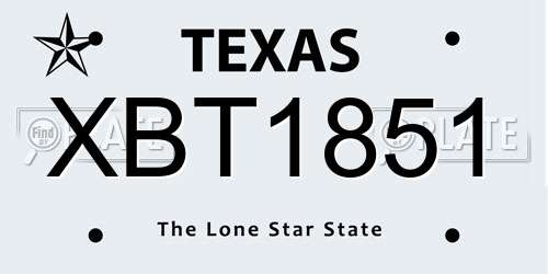 XBT1851 Texas License Plate